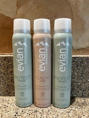 Evian Set of 2 Protect & 1 Calm Facial Mist 3.38 each! NEW
